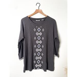 3/$20 ⭐️ Orvis Aztec Embroidered Top Size Medium Gray Casual Western Bohemian